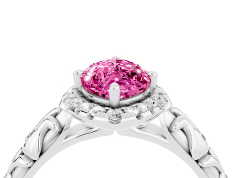 White gold Marquise Cut Halo Diamond Solitaire with Filigree Band and Four-Prong Setting_4