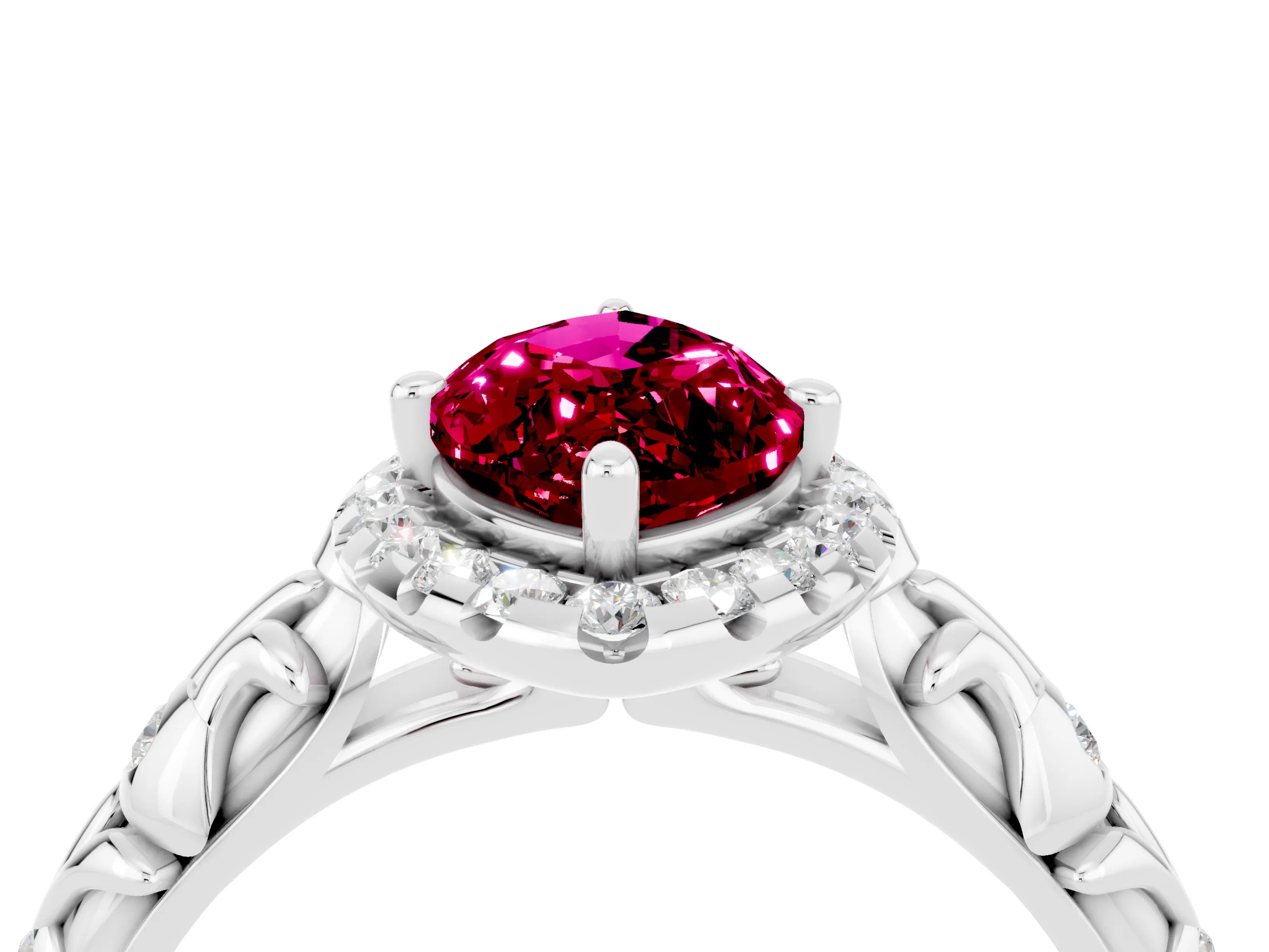 White gold Marquise Cut Halo Diamond Solitaire with Filigree Band and Four-Prong Setting_4