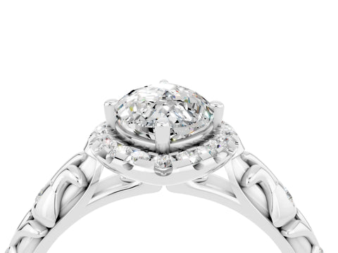 White gold Marquise Cut Halo Diamond Solitaire with Filigree Band and Four-Prong Setting_4