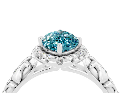 White gold Marquise Cut Halo Diamond Solitaire with Filigree Band and Four-Prong Setting_4