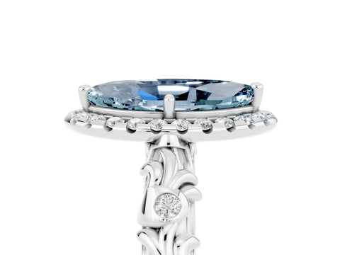 White gold Marquise Cut Halo Diamond Solitaire with Filigree Band and Four-Prong Setting_5