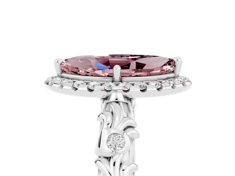 White gold Marquise Cut Halo Diamond Solitaire with Filigree Band and Four-Prong Setting_5