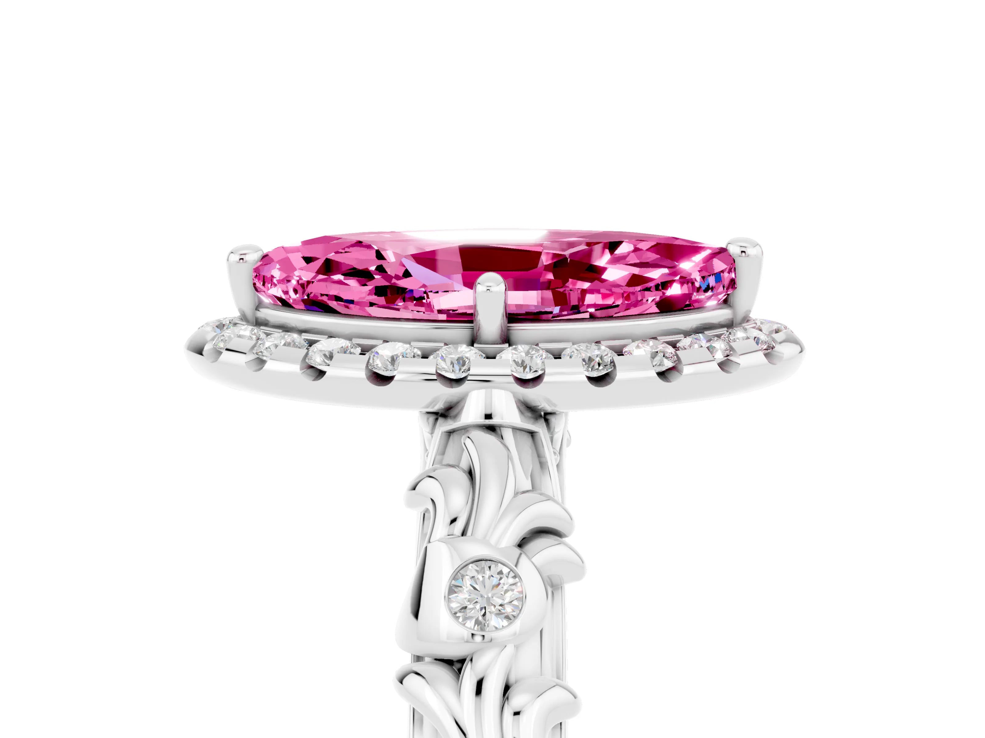 White gold Marquise Cut Halo Diamond Solitaire with Filigree Band and Four-Prong Setting_5