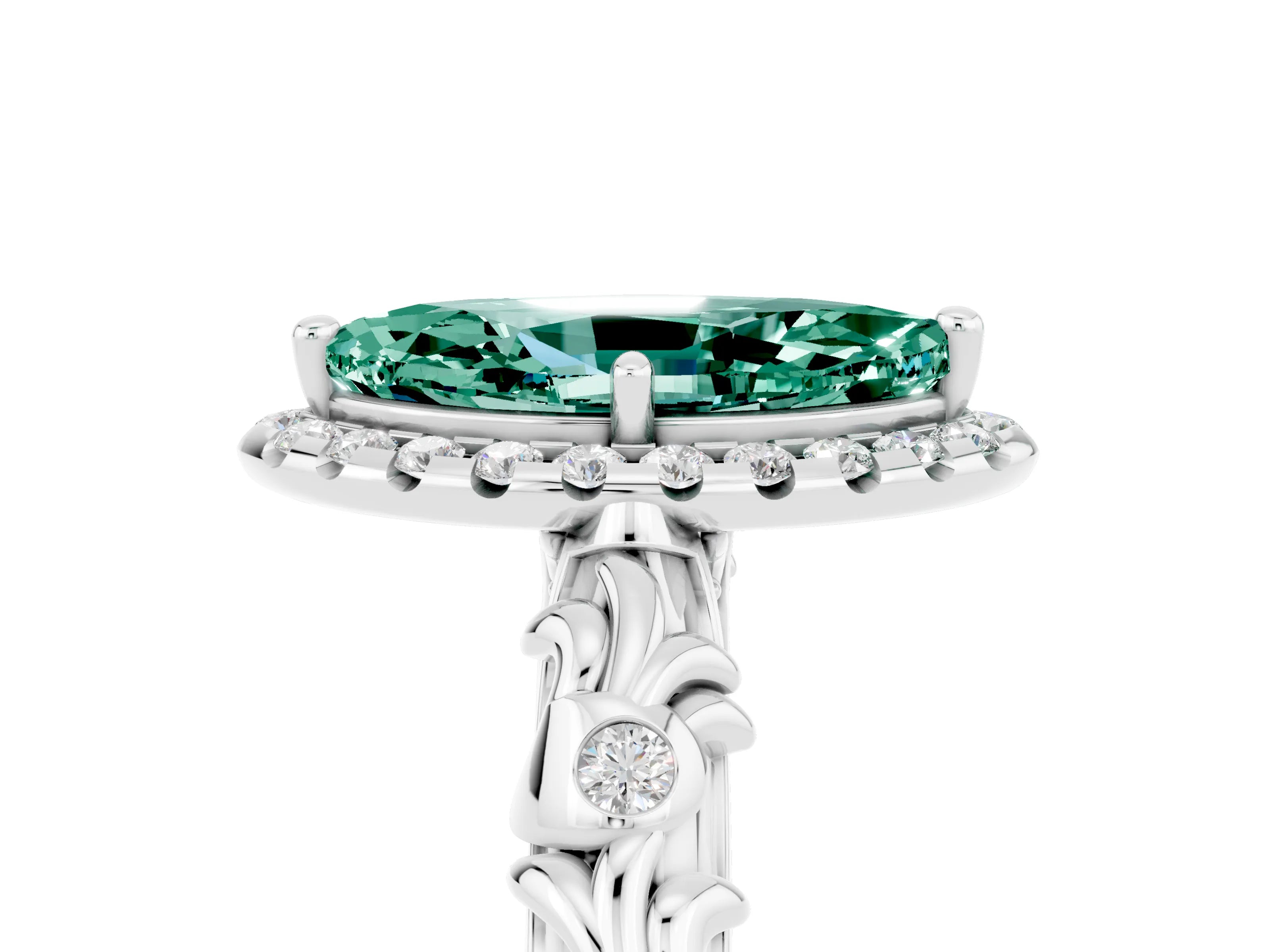 White gold Marquise Cut Halo Diamond Solitaire with Filigree Band and Four-Prong Setting_5