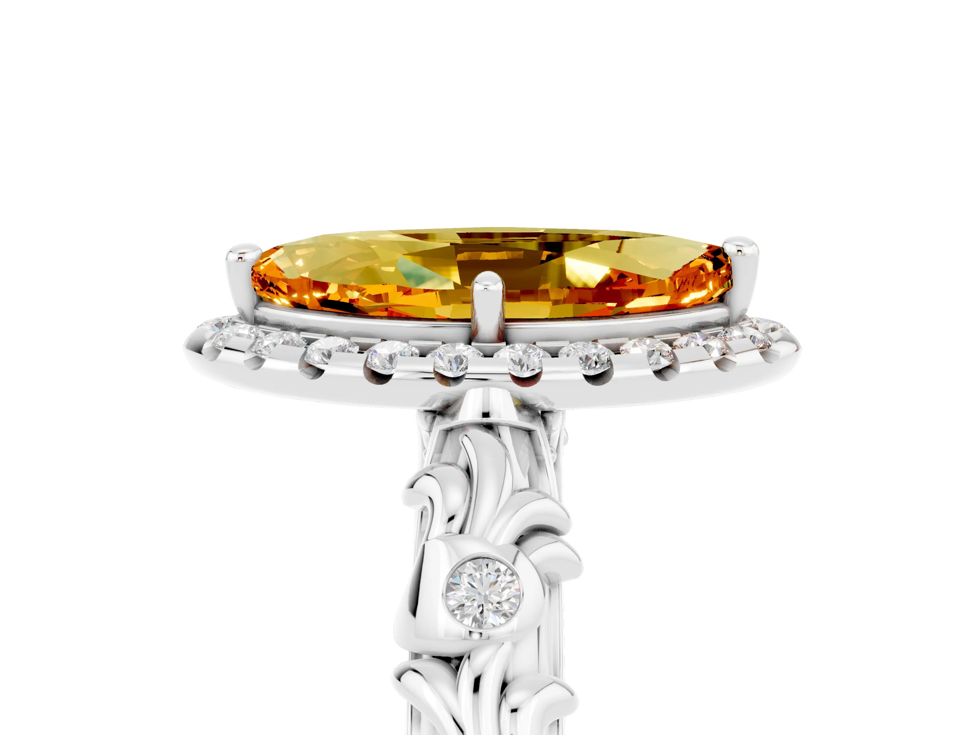 White gold Marquise Cut Halo Diamond Solitaire with Filigree Band and Four-Prong Setting_5