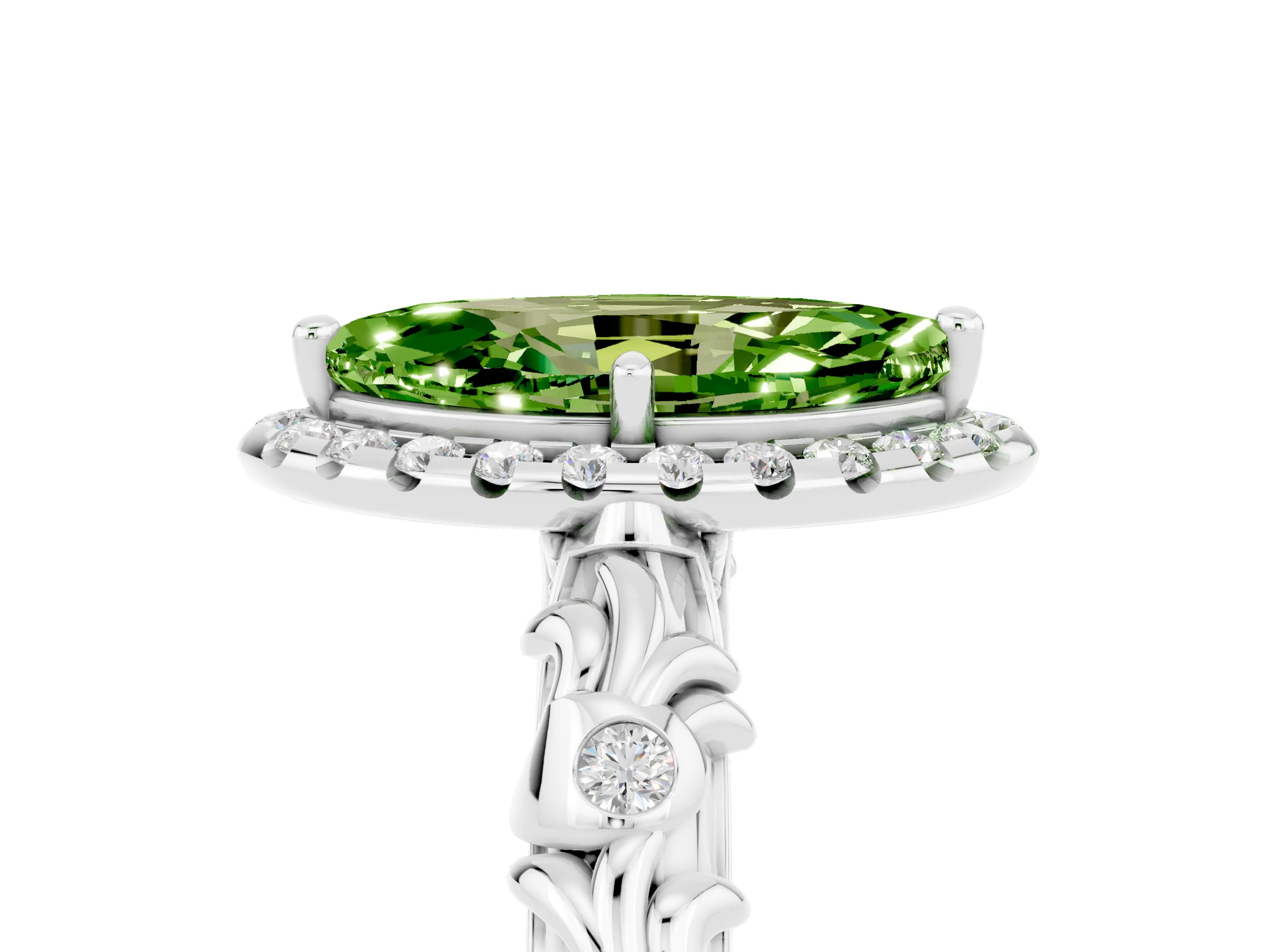 White gold Marquise Cut Halo Diamond Solitaire with Filigree Band and Four-Prong Setting_5
