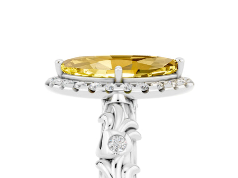 White gold Marquise Cut Halo Diamond Solitaire with Filigree Band and Four-Prong Setting_5