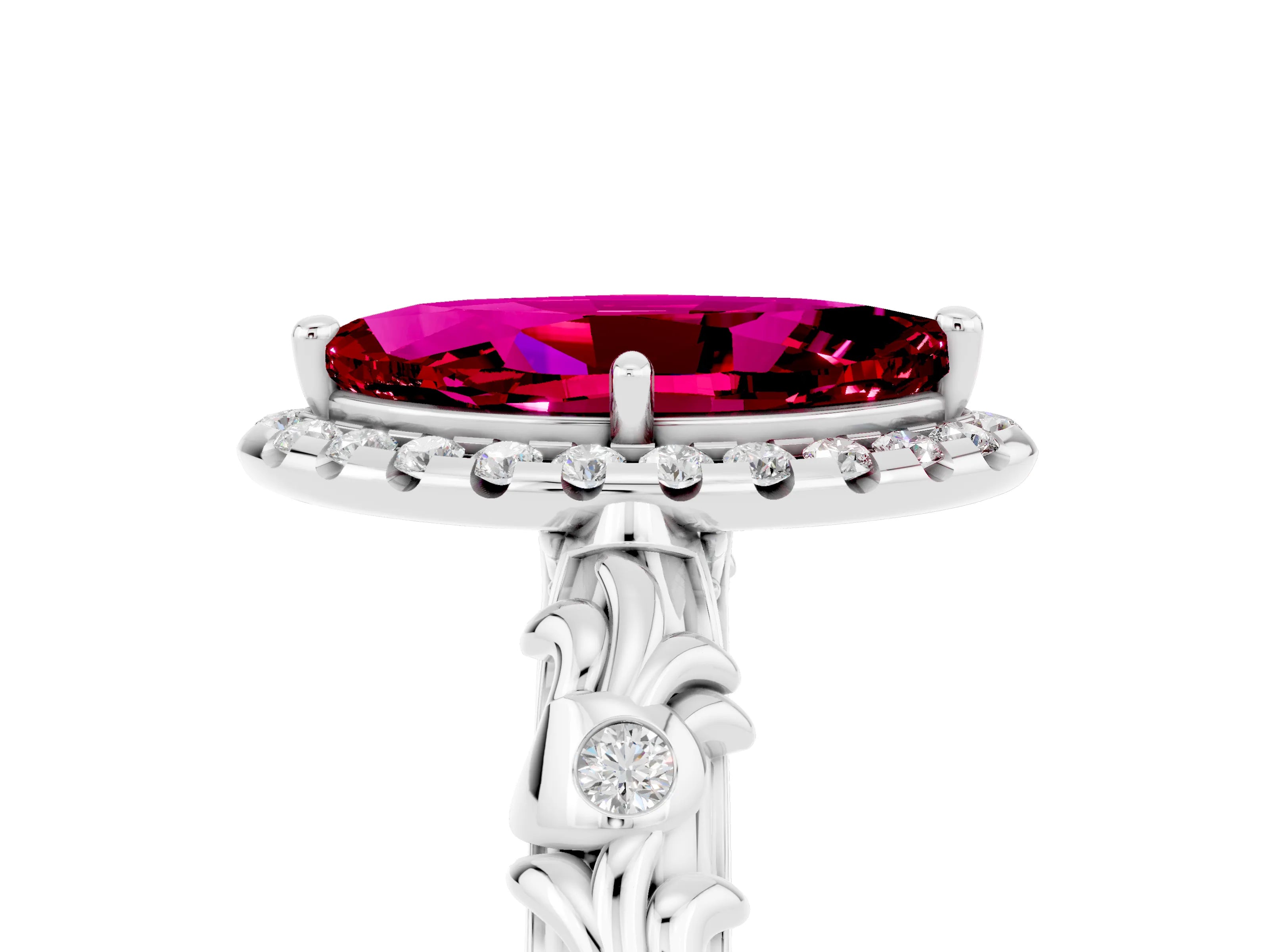 White gold Marquise Cut Halo Diamond Solitaire with Filigree Band and Four-Prong Setting_5