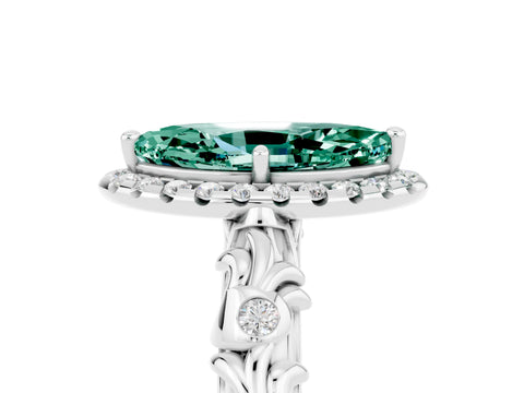 White gold Marquise Cut Halo Diamond Solitaire with Filigree Band and Four-Prong Setting_5