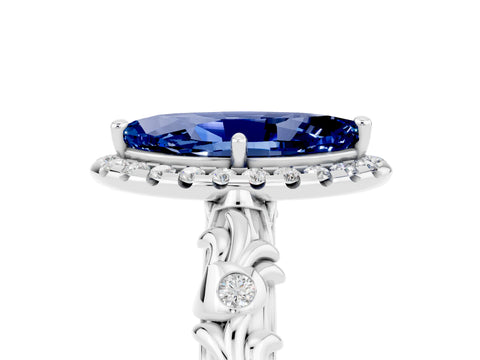 White gold Marquise Cut Halo Diamond Solitaire with Filigree Band and Four-Prong Setting_5