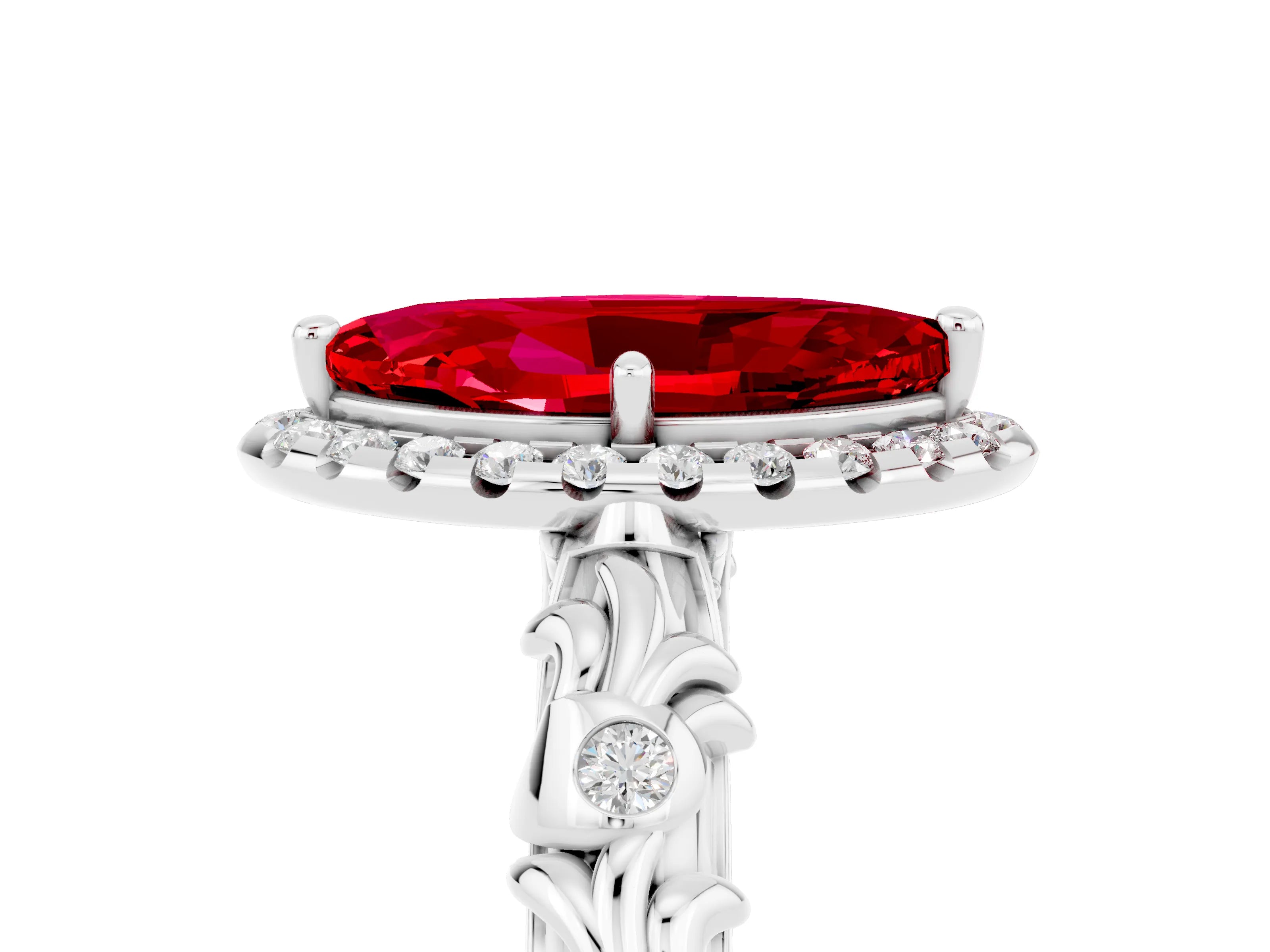 White gold Marquise Cut Halo Diamond Solitaire with Filigree Band and Four-Prong Setting_5