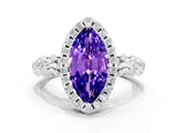 White gold Marquise Cut Halo Diamond Solitaire with Filigree Band and Four-Prong Setting