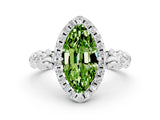 White gold Marquise Cut Halo Diamond Solitaire with Filigree Band and Four-Prong Setting