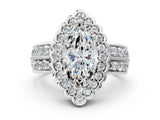White gold Marquise Cut Halo Diamond Split Shank Ring with Scalloped Prong Setting_122
