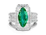 White gold Marquise Cut Halo Emerald Ring with Round  Split Shank and Prong Setting_12