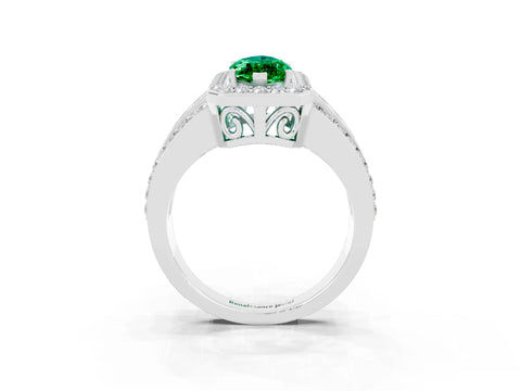 White gold Marquise Cut Halo Emerald Ring with Round  Split Shank and Prong Setting_15