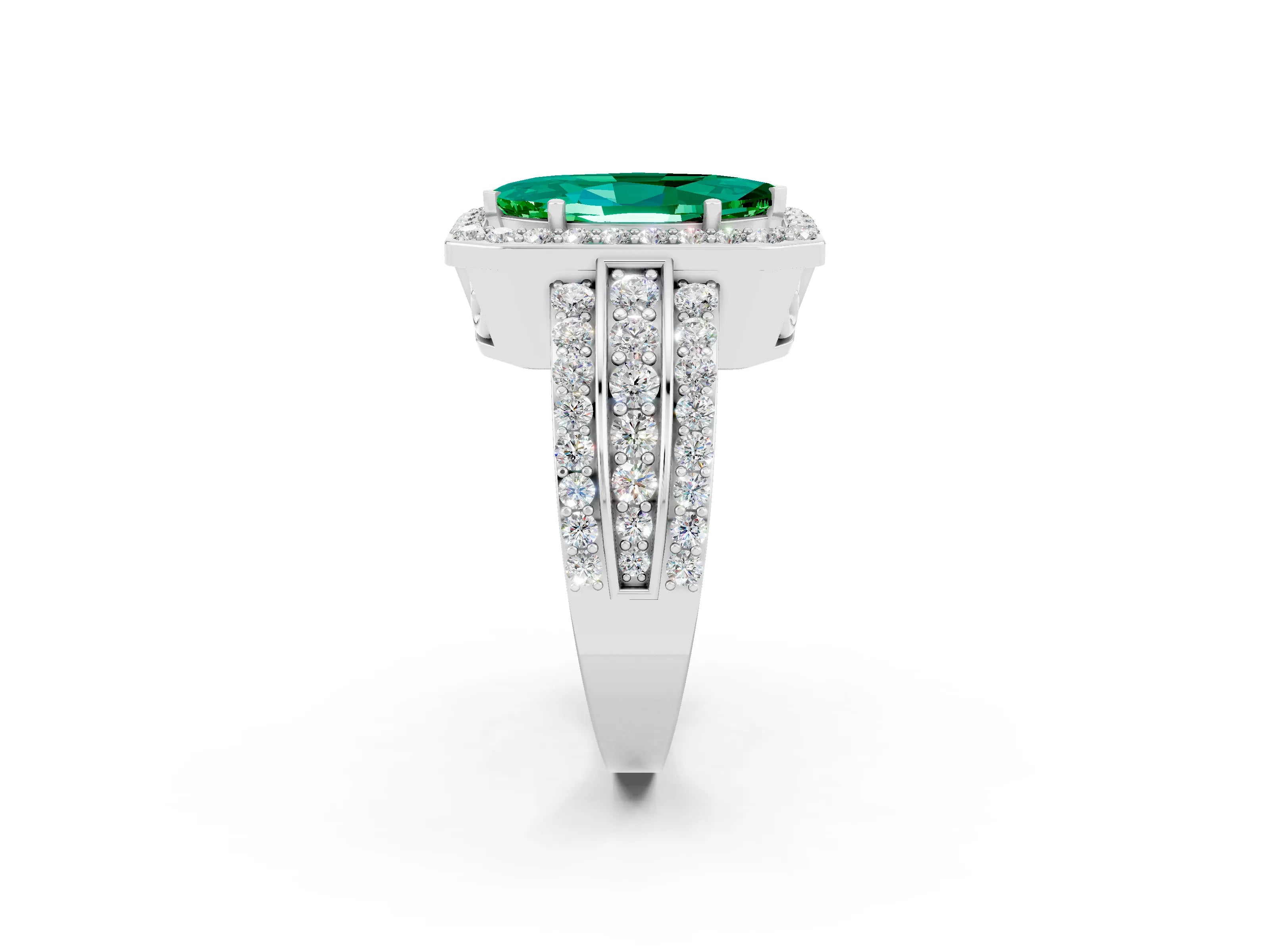 White gold Marquise Cut Halo Emerald Ring with Split Shank and Four-Prong Setting_2