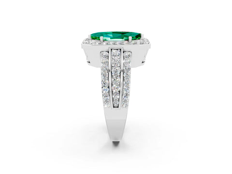 White gold Marquise Cut Halo Emerald Ring with Split Shank and Four-Prong Setting_2