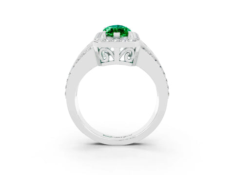 White gold Marquise Cut Halo Emerald Ring with Split Shank and Four-Prong Setting_3