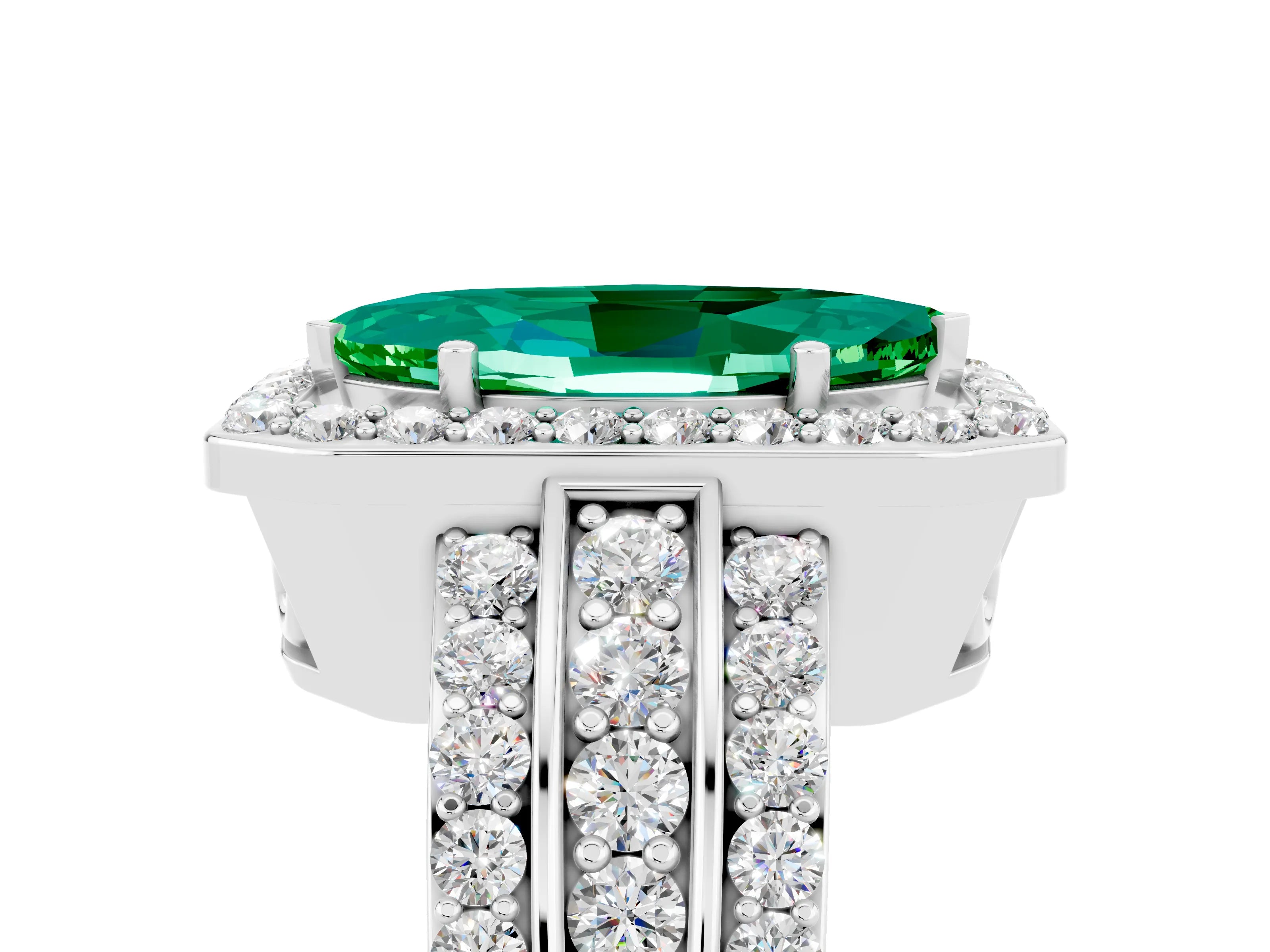 White gold Marquise Cut Halo Emerald Ring with Split Shank and Four-Prong Setting_5