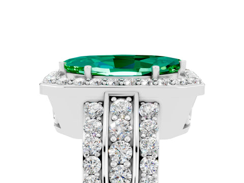 White gold Marquise Cut Halo Emerald Ring with Split Shank and Four-Prong Setting_5