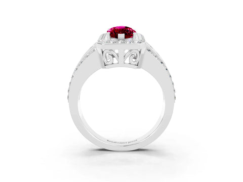 White gold Marquise Cut Halo Garnet Ring with Split Shank and Four-Prong Setting_3