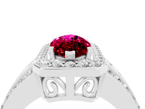 White gold Marquise Cut Halo Garnet Ring with Split Shank and Four-Prong Setting_4