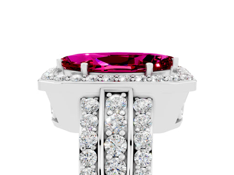 White gold Marquise Cut Halo Garnet Ring with Split Shank and Four-Prong Setting_5