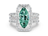 White gold Marquise Cut Halo Green Sapphire Ring with Round  Split Shank and Prong Setting_12