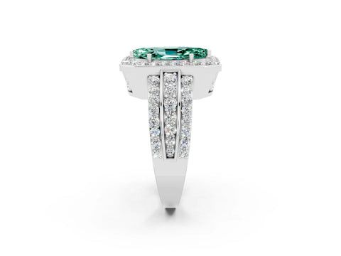 White gold Marquise Cut Halo Green Sapphire Ring with Round  Split Shank and Prong Setting_14