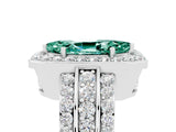 White gold Marquise Cut Halo Green Sapphire Ring with Round  Split Shank and Prong Setting_17