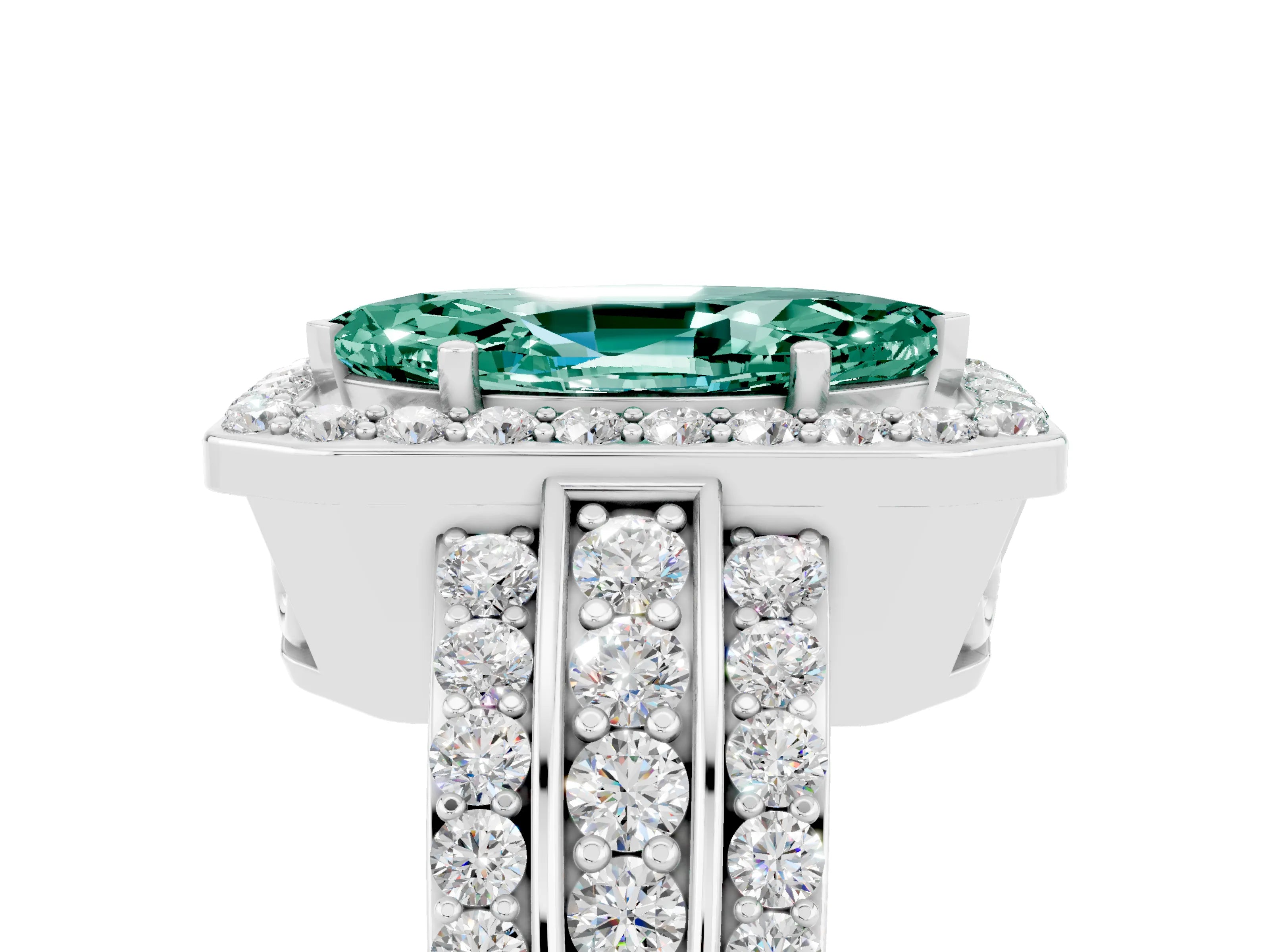 White gold Marquise Cut Halo Green Sapphire Ring with Round  Split Shank and Prong Setting_17