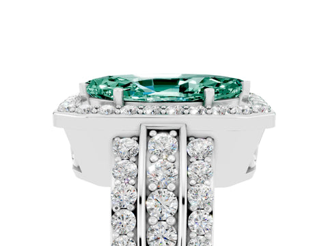 White gold Marquise Cut Halo Green Sapphire Ring with Round  Split Shank and Prong Setting_17