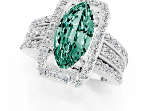 White gold Marquise Cut Halo Green Sapphire Ring with Split Shank and Four-Prong Setting_1