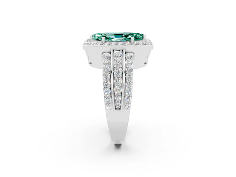 White gold Marquise Cut Halo Green Sapphire Ring with Split Shank and Four-Prong Setting_2
