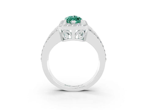 White gold Marquise Cut Halo Green Sapphire Ring with Split Shank and Four-Prong Setting_3