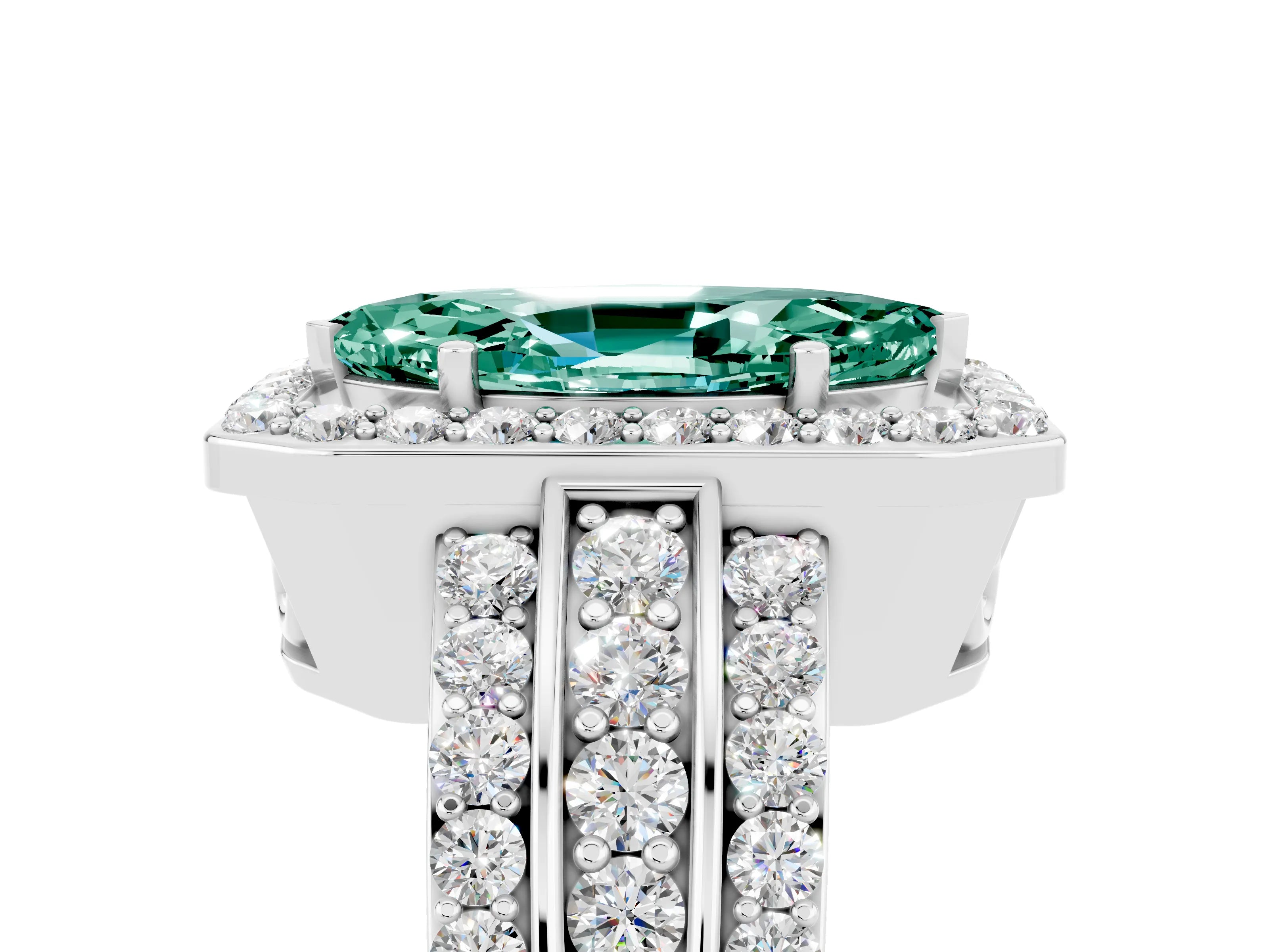 White gold Marquise Cut Halo Green Sapphire Ring with Split Shank and Four-Prong Setting_5