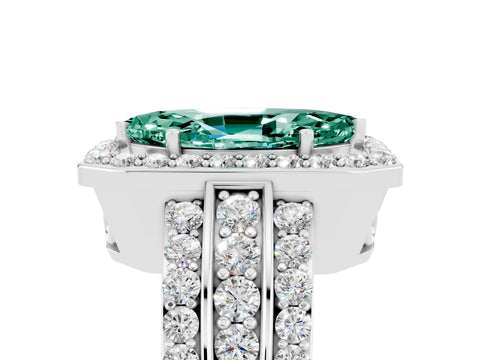 White gold Marquise Cut Halo Green Sapphire Ring with Split Shank and Four-Prong Setting_5