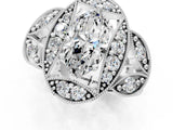 White gold Marquise Cut Halo Milgrain Diamond Engagement Ring with Leaf Band and Four-Prong Setting_8