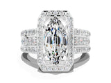 White gold Marquise Cut Halo Moissanite Ring with Round  Split Shank and Prong Setting_12