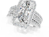 White gold Marquise Cut Halo Moissanite Ring with Round  Split Shank and Prong Setting_13
