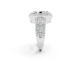 White gold Marquise Cut Halo Moissanite Ring with Round  Split Shank and Prong Setting_14