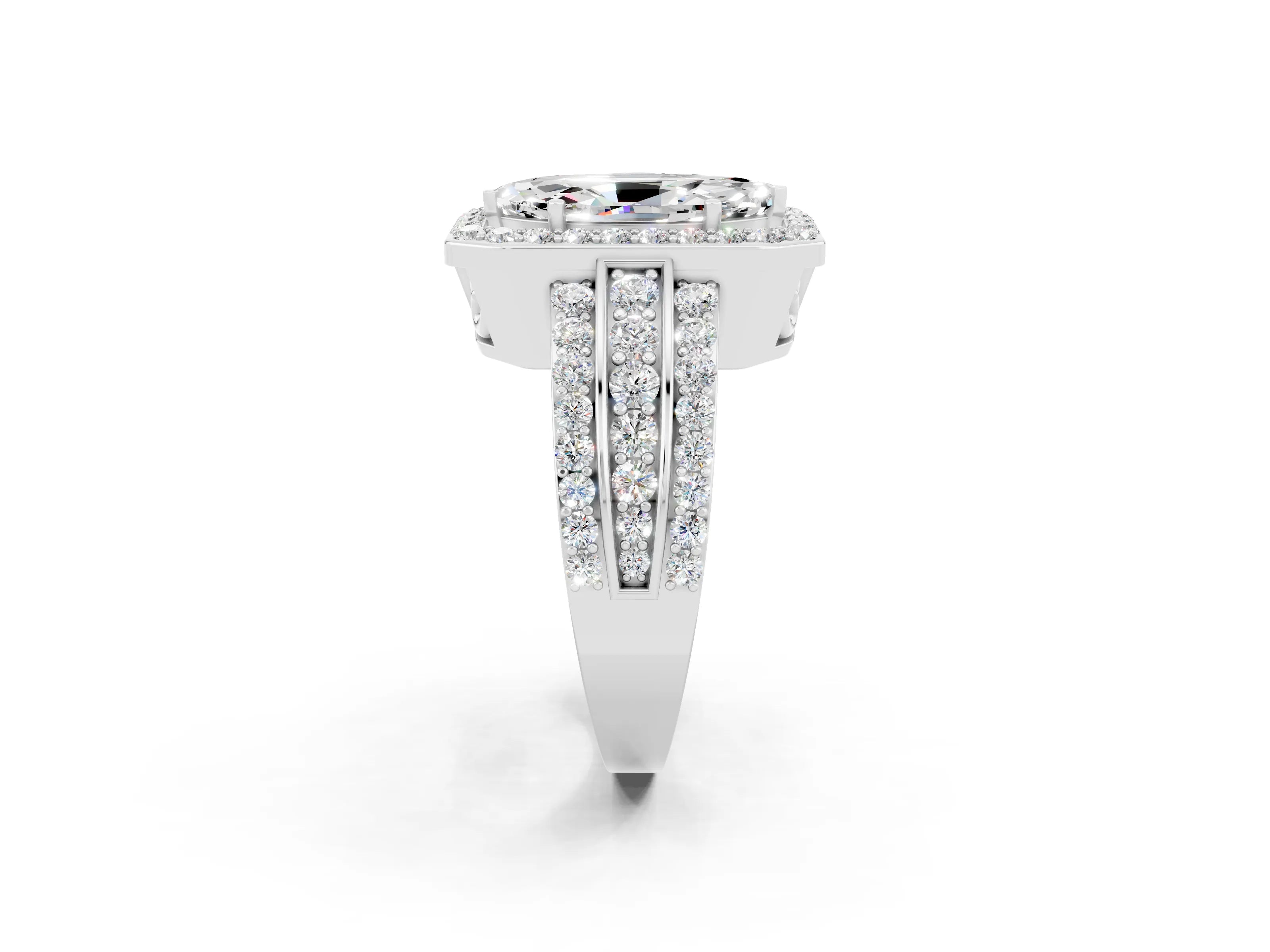 White gold Marquise Cut Halo Moissanite Ring with Round  Split Shank and Prong Setting_14