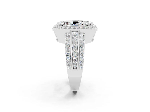 White gold Marquise Cut Halo Moissanite Ring with Round  Split Shank and Prong Setting