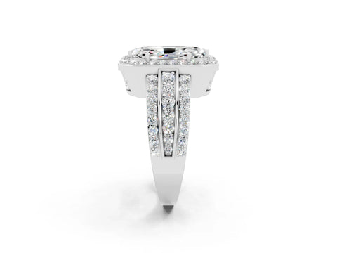 White gold Marquise Cut Halo Moissanite Ring with Round  Split Shank and Prong Setting_14