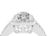White gold Marquise Cut Halo Moissanite Ring with Round  Split Shank and Prong Setting_16