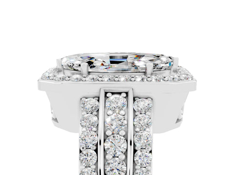 White gold Marquise Cut Halo Moissanite Ring with Round  Split Shank and Prong Setting_17