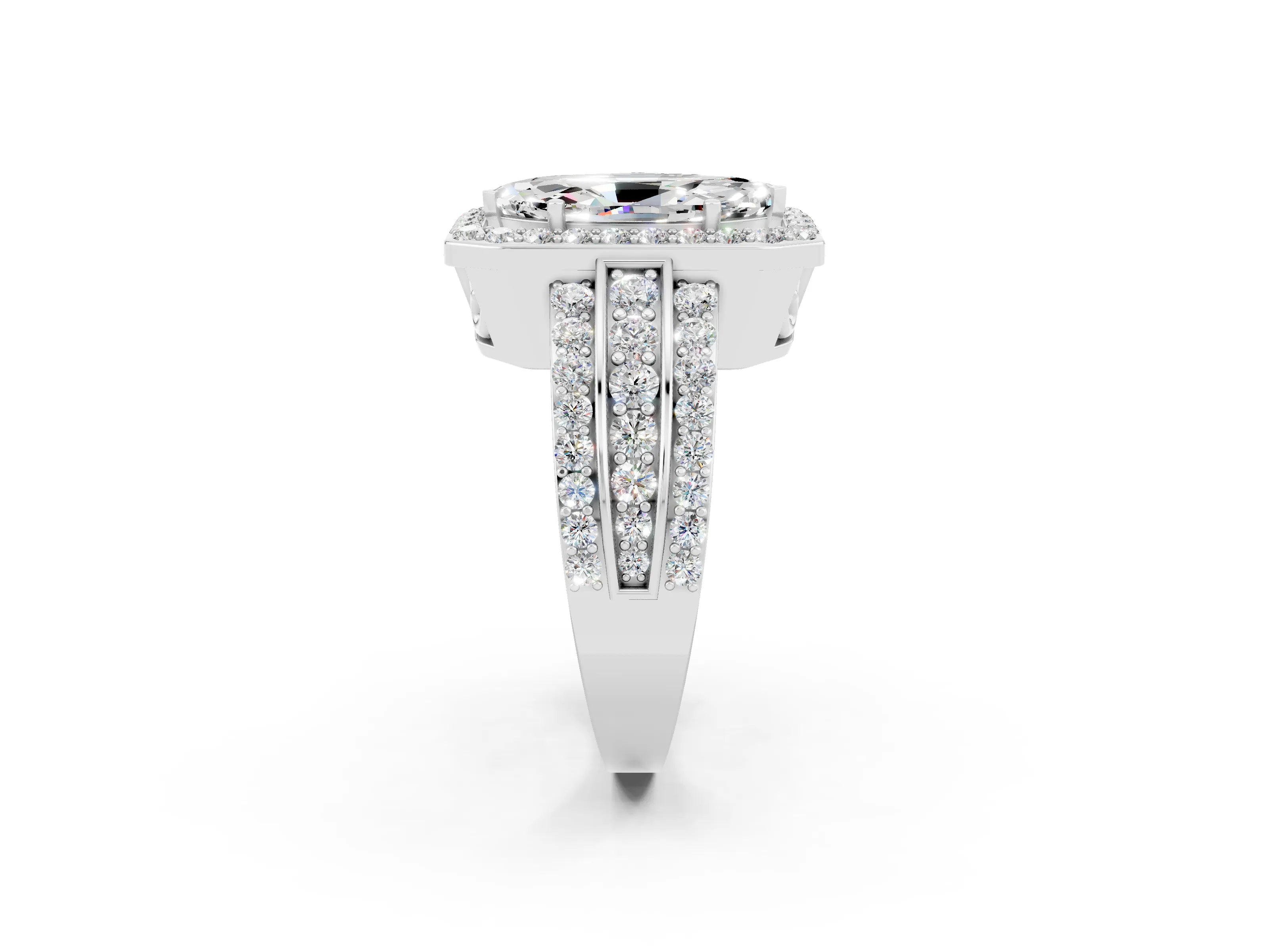 White gold Marquise Cut Halo Moissanite Ring with Split Shank and Four-Prong Setting_2
