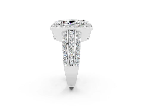 White gold Marquise Cut Halo Moissanite Ring with Split Shank and Four-Prong Setting_2