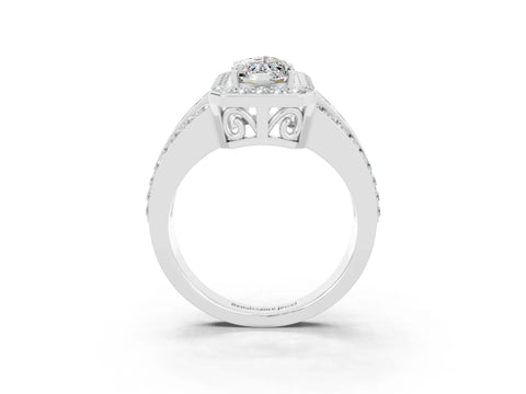 White gold Marquise Cut Halo Moissanite Ring with Split Shank and Four-Prong Setting_3